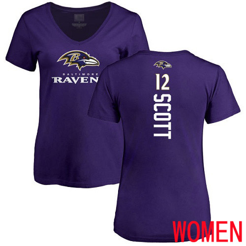 Baltimore Ravens Purple Women Jaleel Scott Backer NFL Football #12 T Shirt